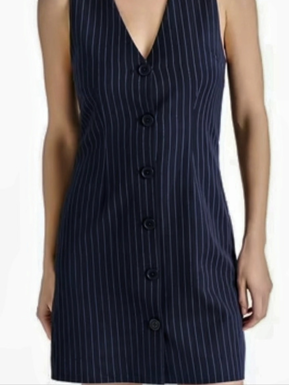 Steve Madden Pinstripe Sleeveless Button Front Dress Mini Dress Blue Medium - Picture 2 of 8